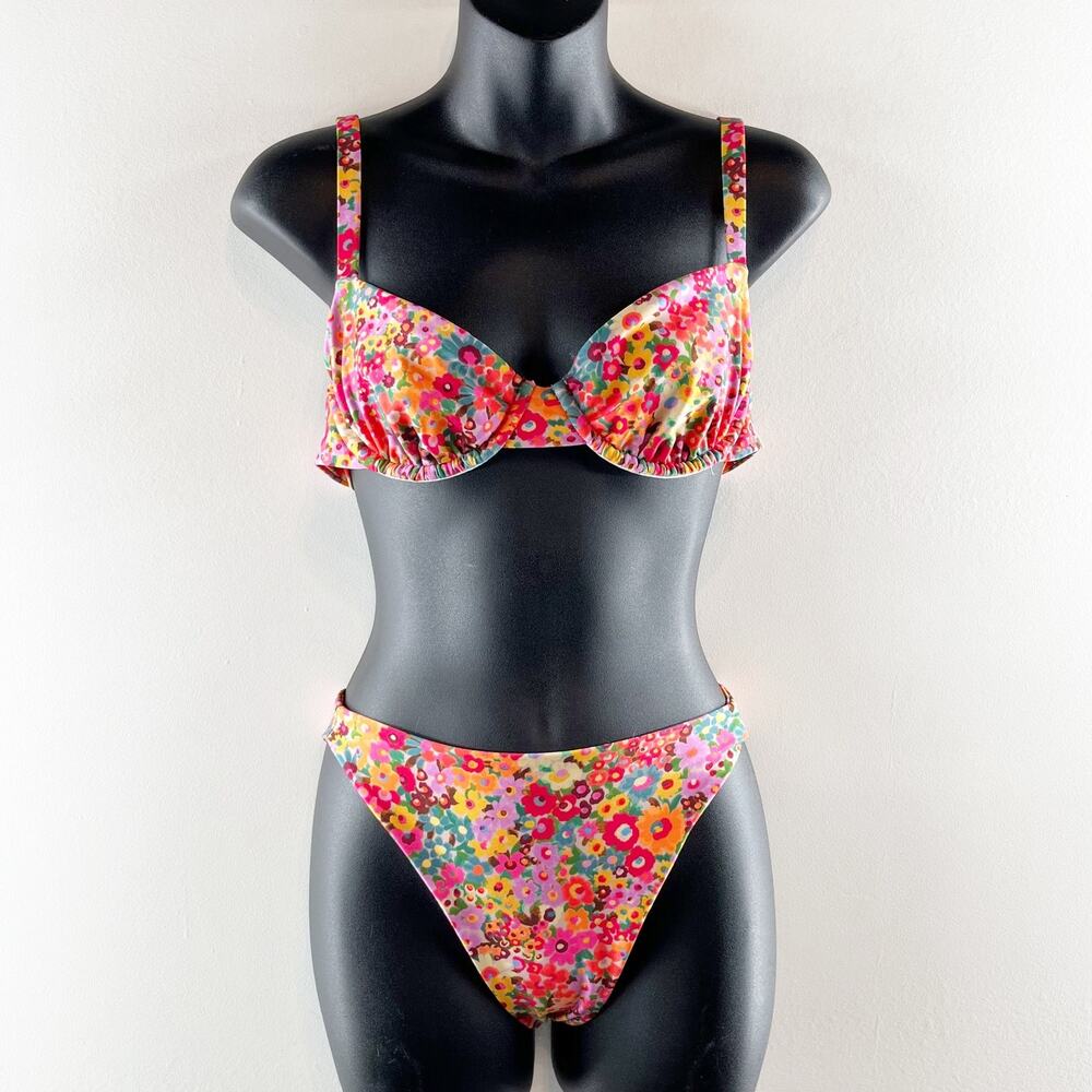 Skatie Floral Balconette Underwire Two Piece Bikini Set Pink XS